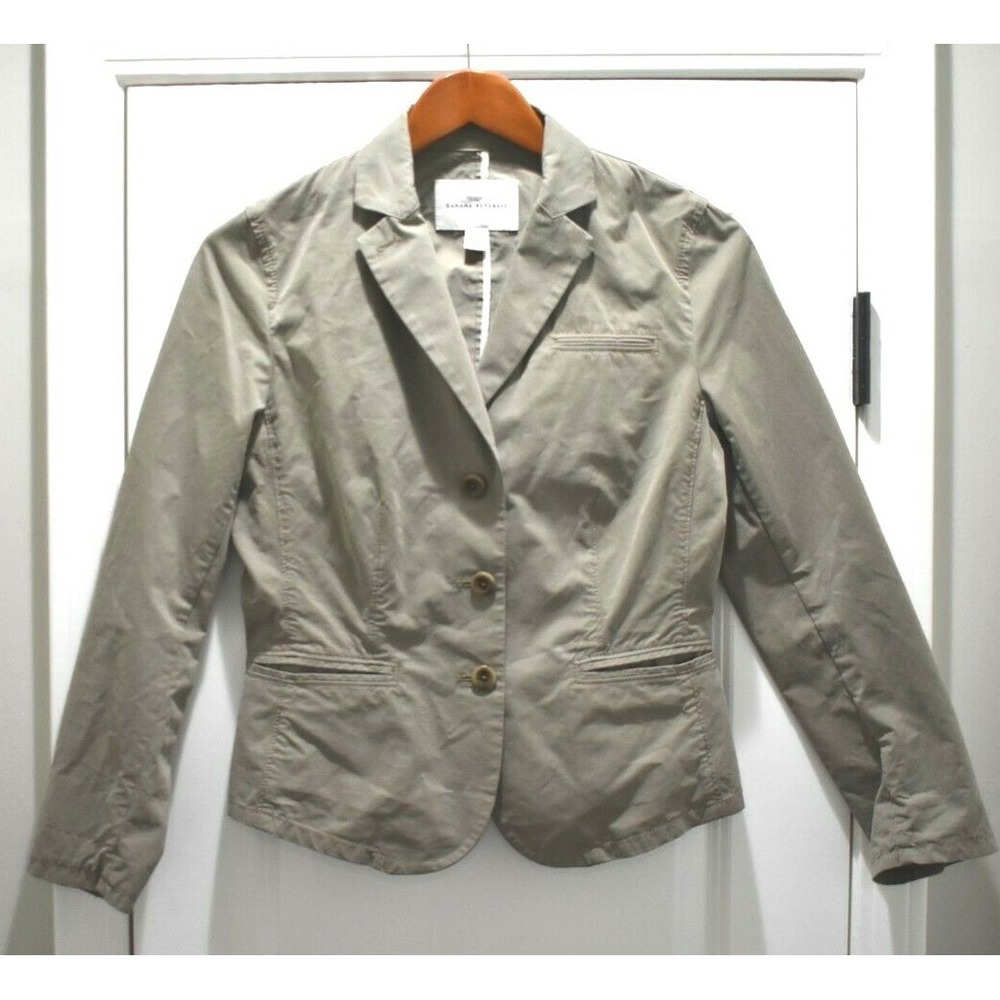 Banana Republic Womens 3 Button Blazer Jacket Olive Green S Petite 762670-01
